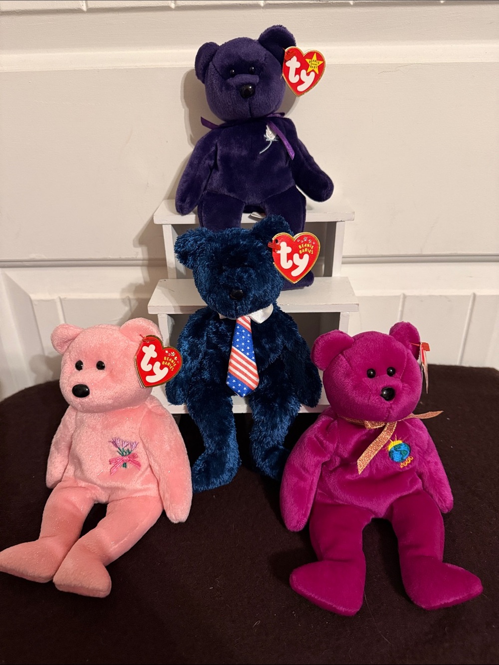 Ty Plush Bear Bundle - Purple, Navy, Pink, Magenta